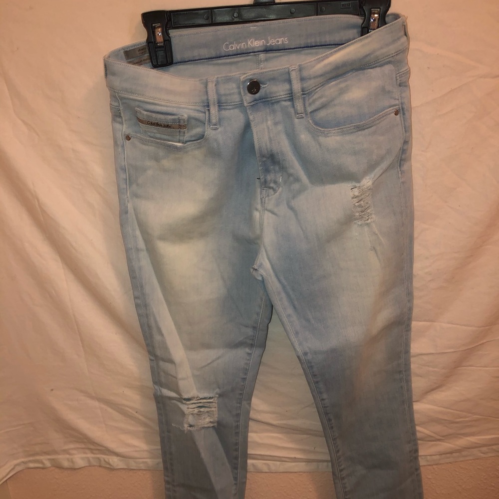 calvin klein light wash skinny high rise jeans